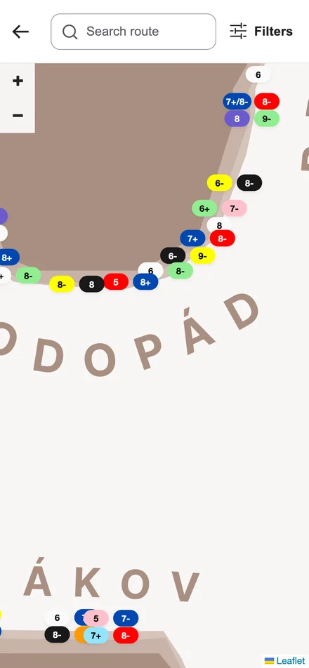 Vylepšená mapa cest a boulderů